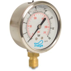 Mega Profec manometer 63 mm buitendraad -1-1,5 bar type glycerine gevuld onderaansluiting 1/4 inch 0851081