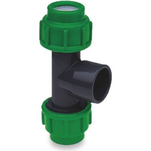 VDL T-stuk 90 graden PVC-U/PP 16 mm x 32 mm x 16 mm knel x lijmmof x knel 10 bar zwart-groen 7018393