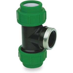 VDL T-stuk 90 graden PP 63 mm x 1.1/2 inch x 63 mm knel x binnendraad x knel 10 bar zwart-groen type versterkt 7018433