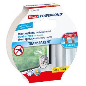 Tesa 55744 Powerbond montagetape transparant 5 m x 19 mm 55744-00001-20