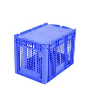 Orbis Euronorm stapelkrat PP HxLxB 420x600x400 mm wanden opengewerkt met klapdeksel blauw 880345