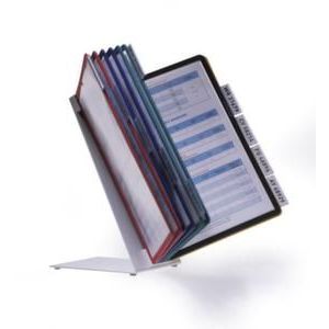 Orbis zichtmappensysteem staalplaat tafelstandaard L-formaat 10 mappen PP DIN A4 kleurenassortiment RAL 7035 503437