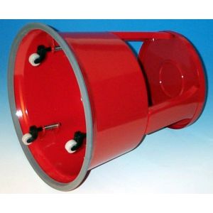 Orbis opstapje staalplaat draagvermogen 150 kg 3 geveerde wieltjes rubberen afdekking HxD 44x29/43,5 cm rood 528208