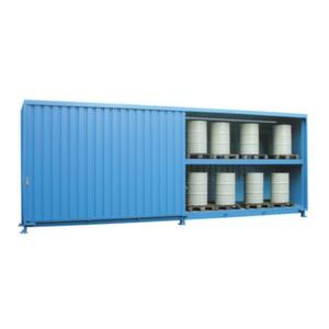 Orbis vatencontainer HxBxD 3080x8100x1530 mm schuifdeur 2 vakniveaus staande opslag op chemiepallets natuurlijke ventilatie 200361
