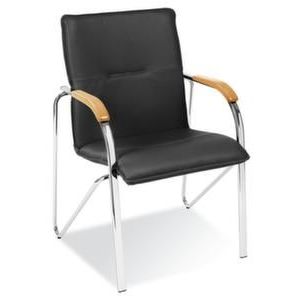 Orbis beklede stoel 4-poots frame houten armsteunen bekleding van zwart leer 401719