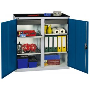 Orbis materiaalkast HxBxD 1000x1000x500 mm 4uitschuifbare legborden 2 laden romp-deuren lichtgrijs-gentiaanblauw 530156