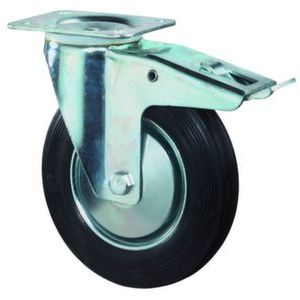 Orbis zwenkwiel met dubbele rem draagvermogen 250 kg DxB 250x50 mm massief rubber staalplaat velg 524785
