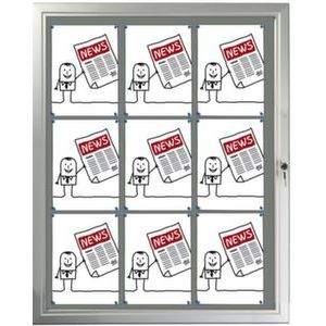 Orbis infovitrine aluminium frame draaideur acrylglas buitenmaat HxBxD 1075x815x30 mm achterwand vilt 9x DIN A4 grijs 529776