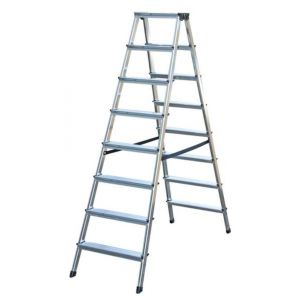 Orbis lichte universele trapladder aluminium tweezijdig L 1,85 m H 1,70 m 2x8 treden inclusief bordes 203456