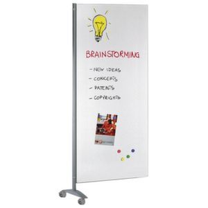 Orbis infowandsysteem staal wandelement met whitebord magneethoudend beschrijfbaar HxB 1750x800 mm wielen aluminium-zilver 521622