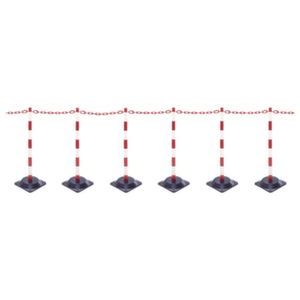 Orbis kettingstaander-set kunststof 6 kettingstaanders vierkante voet 10 m ketting H boven maaiveld 870 mm rood-wit 501766