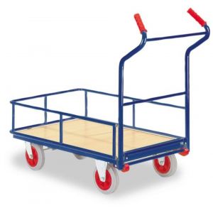 Orbis platformwagen draagvermogen 500 kg inklapbaar laadvloer LxB 900x600 mm platformreling massief rubberen banden blauw-rood 532328