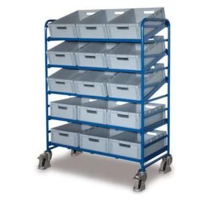 Orbis etagewagen draagvermogen 250 kg 15Euronormbakken HxBxD 1695x1350x665 mm met 5 open frames staalbuis RAL 5010 531465