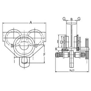 Orbis haspelloopkat hefvermogen 20 T flensbreedte 136-203 mm gewicht 244 kg 908069