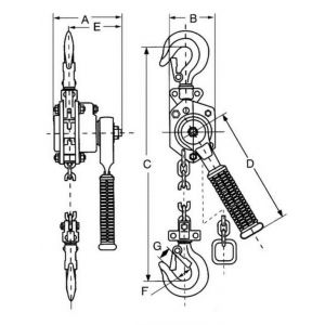 Orbis mini rateltakel lastketting 1,5 m treklast 500 kg gewicht 2,8 kg 504934