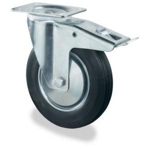 Orbis zwenkwiel met dubbele vastzetter massief rubberen band stalen velg DxB 80x25 mm draagvermogen 50 kg 341555