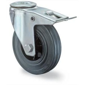 Orbis zwenkwiel met dubbele vastzetter massief rubberen band kunststof velg boutgat DxB 80x25 mm draagvermogen 50 kg 714696