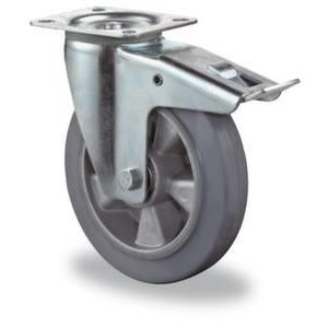 Orbis zwenkwiel met dubbele rem draagvermogen 220 kg DxB 125x50 mm elastische banden grijs aluminium velg 524868
