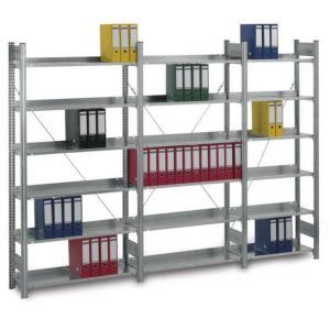 Orbis dossier inhaakstelling 1x basis- en 1x aanbouwstelling HxBxD 2000x2830x300 mm 18 legborden verzinkt 526703