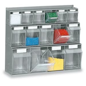 Orbis magazijnunit met kantelbakken met achterwandplaat HxBxD 500x600x183 mm 6/5/4 bakken 503558