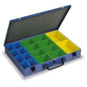 Orbis assortimentskoffer plaatstaal 18 boxen polystyrol HxBxD 66x472x340 mm RAL 5007 530883