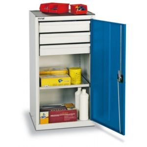 Orbis draaideurkast HxBxD 1000x500x500 mm 3 laden 1 legbord romp-deuren lichtgrijs-gentiaanblauw 530118