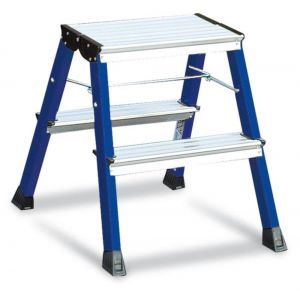 Orbis verrijdbaar vouwtrapje aluminium H 440 mm 2x2 treden 4 geveerde wielen blauw 203395