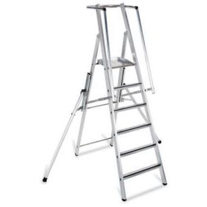 Orbis platformladder aluminium bordes HxBxD 1580x400x400 mm 6 treden in- en uitklapbaar 522828