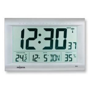 Orbis digitale radiowandklok kunststof HxBxD 270x410x43 mm LCd cijfer H 120 mm datum ruimtetemperatuur hygrometer en alarm mat zilverkleurig 530838