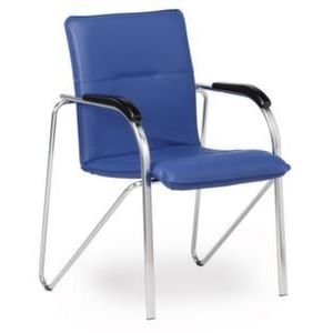 Orbis beklede stoel 4-poots frame van ronde buis verchroomd bekleding van blauw kunstleer 103209