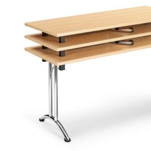 Orbis klaptafel ronde buis T-poot glijders HxBxD 73x120x80cm stapelbar onderstel verchroomd blad lichtgrijs 523006