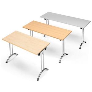 Orbis klaptafel ronde buis T-poot glijders HxBxD 73x160x80cm stapelbar onderstel verchroomd blad lichtgrijs 523016