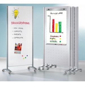 Orbis infowandsysteem staal wandelement met whitebord magneethoudend beschrijfbaar HxB 1750x800 mm wielen aluminium-zilver 521622