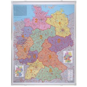 Orbis landkaart Duitsland postcodekaart schaal 1:750.000 magneethoudend HxB 140x110 cm aluminium frame zilver geanodiseerd 521856