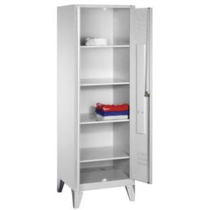 Orbis universele kast HxBxD 1850x610x500 mm 4 legborden cilinderslot sleuven voeten RAL 7035 406814