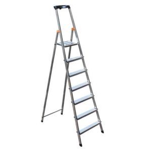 Orbis lichte universele ladders aluminium kunststof verbindingstukken platform BxD 25x25 cm H 1,49 m L 2,31m 7 treden inclusief platform 529931