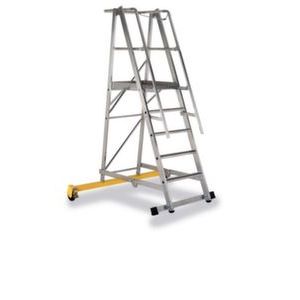 Orbis platformladder aluminium bordes HxBxD 1300x600x630 mm 5 treden verrijdbare traverse 550227