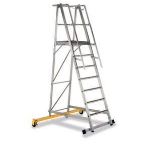 Orbis platformladder aluminium bordes HxBxD 1800x600x630 mm 7 treden verrijdbare traverse 550249