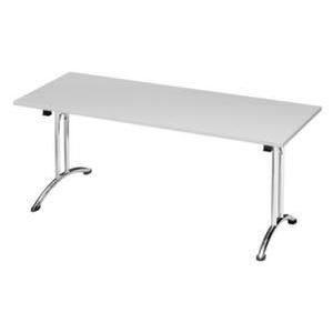 Orbis klaptafel ronde buis T-poot glijders HxBxD 73x180x70cm stapelbar onderstel verchroomd blad lichtgrijs 523019