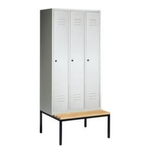 Orbis garderobekast HxBxD 2090x900x500 mm ondergebouwde zitbank van hout 3 vakken cilinderslot RAL 7035 404504