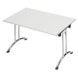 Orbis klaptafel ronde buis T-poot glijders HxBxD 73x120x70cm stapelbar onderstel verchroomd blad lichtgrijs 523003