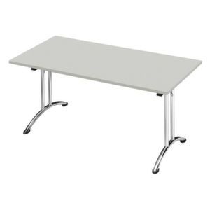 Orbis klaptafel ronde buis T-poot glijders HxBxD 73x140x70cm stapelbar onderstel verchroomd blad lichtgrijs 523010