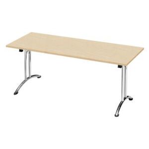 Orbis klaptafel ronde buis T-poot glijders HxBxD 73x180x70 cm stapelbar onderstel verchroomd blad esdoorn 523021