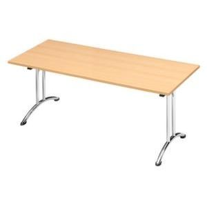 Orbis klaptafel ronde buis T-poot glijders HxBxD 73x160x70cm stapelbar onderstel verchroomd blad beuken 523014