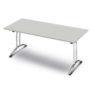 Orbis klaptafel ronde buis T-poot glijders HxBxD 73x160x70cm stapelbar onderstel verchroomd blad lichtgrijs 523013