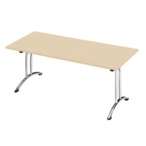 Orbis klaptafel ronde buis T-poot glijders HxBxD 73x160x70 cm stapelbar onderstel verchroomd blad esdoorn 523015