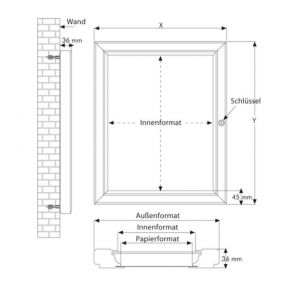 Orbis infovitrine aluminium frame draaideur acrylglas buitenmaat HxBxD 755x585x30 mm magneethoudende achterwand 4x DIN A4 zilver geëloxeerd 529751