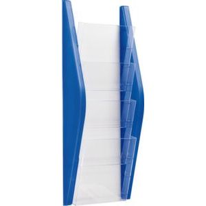 Orbis prospectus houder PP vakken polystyrol HxBxD 540x215x80 mm inclusief bevestiging 4 vakken voor A5 hoog blauw 527294