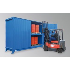 Orbis vatencontainer HxBxD 3080x4100x1450 mm vleugeldeur 2 vakniveaus staande opslag op chemiepallets natuurlijke ventilatie 200354