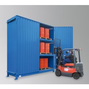 Orbis vatencontainer HxBxD 4480x4100x1450 mm vleugeldeur 3 vakniveaus staande opslag op chemiepallets natuurlijke ventilatie 200364